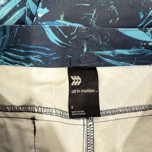 All In Motion Hybrid Shorts Mens Small Inner Drawstring Blue Tropical Print - Picture 9 of 16
